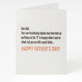 Father's Day card with humorous message on a white background