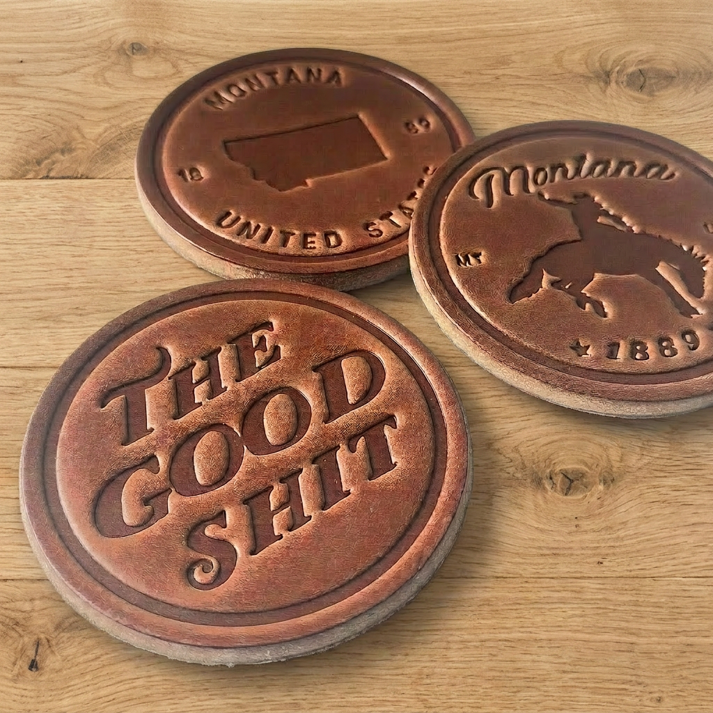 Cheers! Embossed Genuine Leather Coaster - The Ruddy Duck