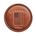 Montana American flag 4 inch leather coaster from The Ruddy Duck in Whitefish, Montana