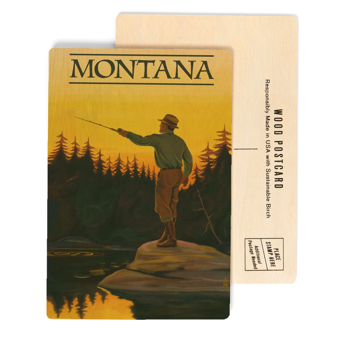 Montana Fly Fishing - Birch Wood Postcard