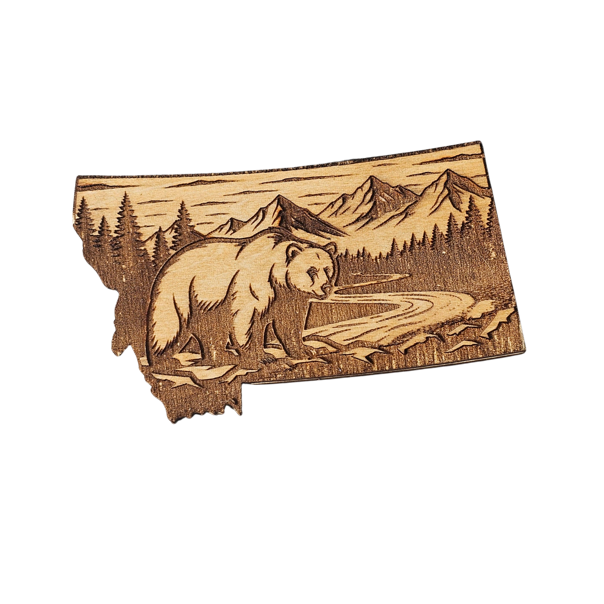 Montana Grizzly Bear - Deep Engraved Wood Magnet