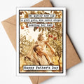 Father's Day card with a photo of a man and a girl in an apple orchard, featuring a quote.