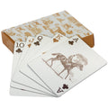 Playing cards with decorative design and box on a white background