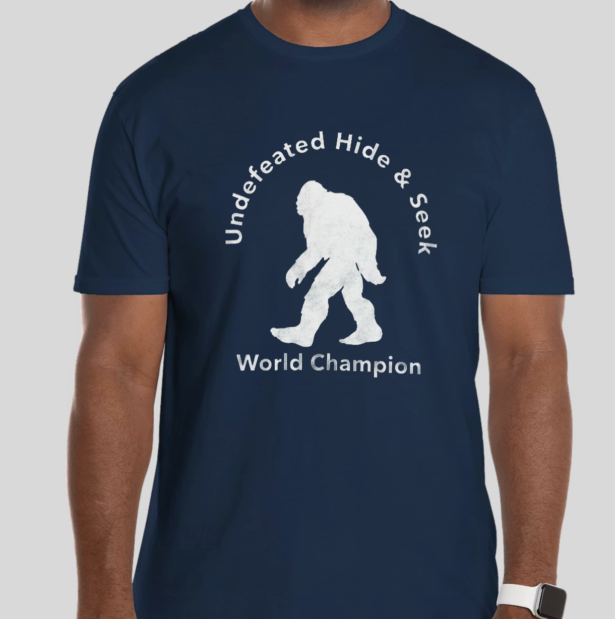 Navy Hide & Seek Champion - Bigfoot Adult T-Shirt