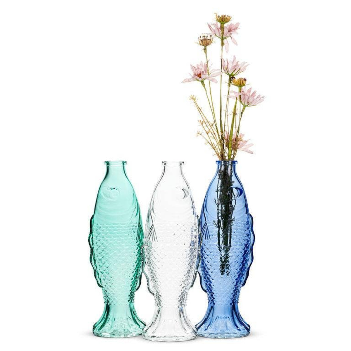  Trio of Glass Sprouting Fish Flower Vases