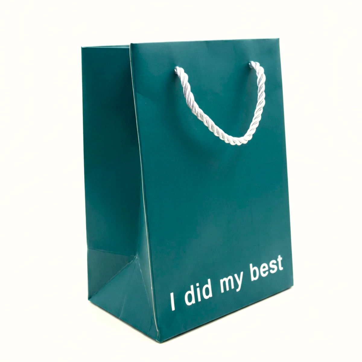 I Did My Best dark teal matte gift bag with rope handles, from The Ruddy Duck in Whitefish, Montana