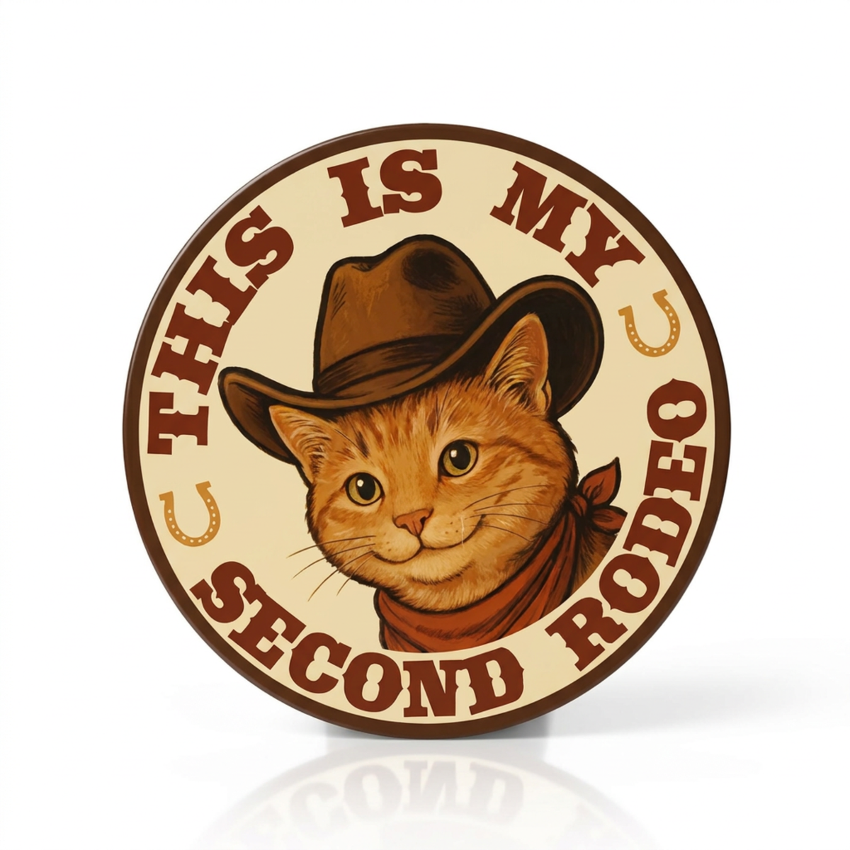 This Is My Second Rodeo - 3" Round Flexible Cowboy Cat Magnet