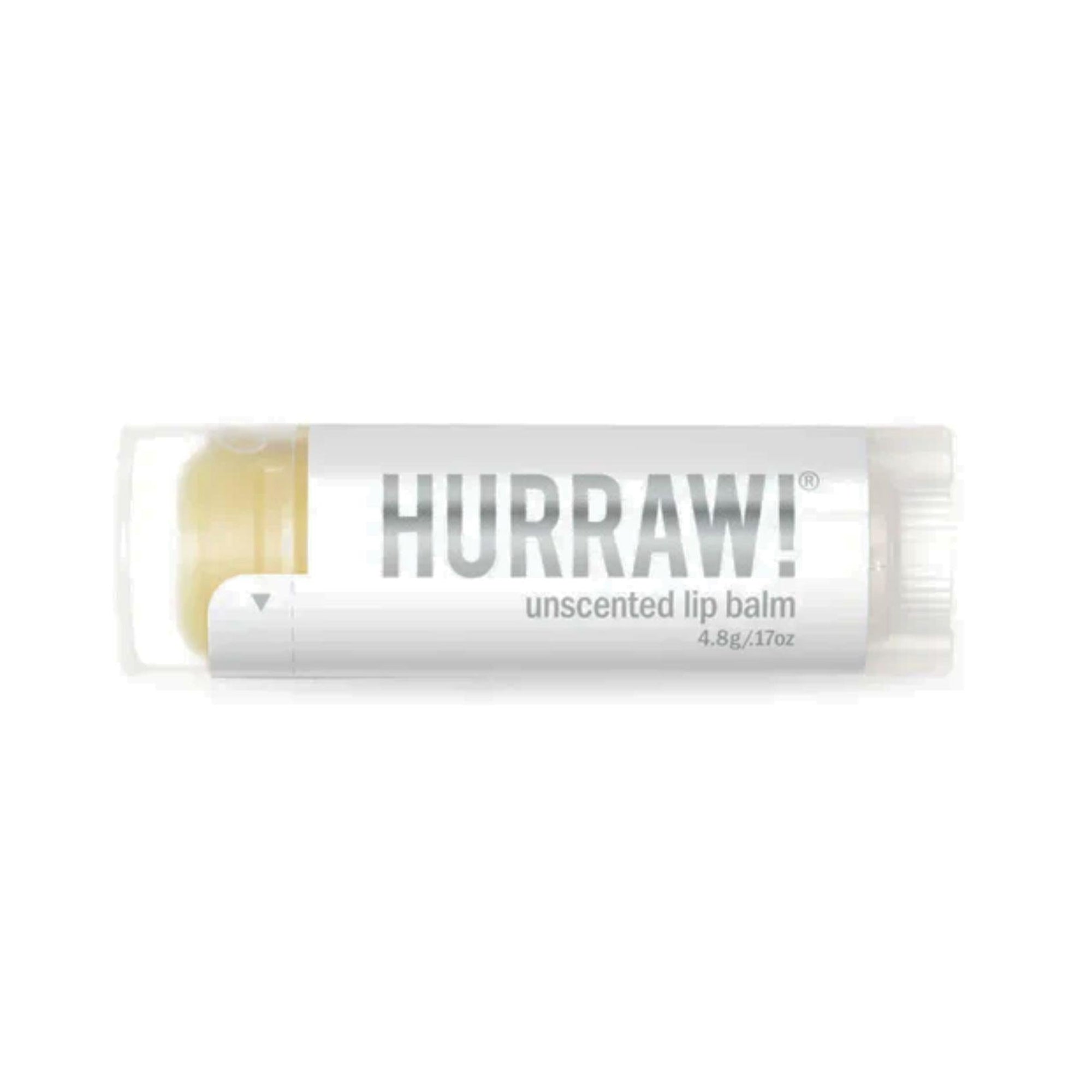 Hurraw! unscented lip balm on a white background