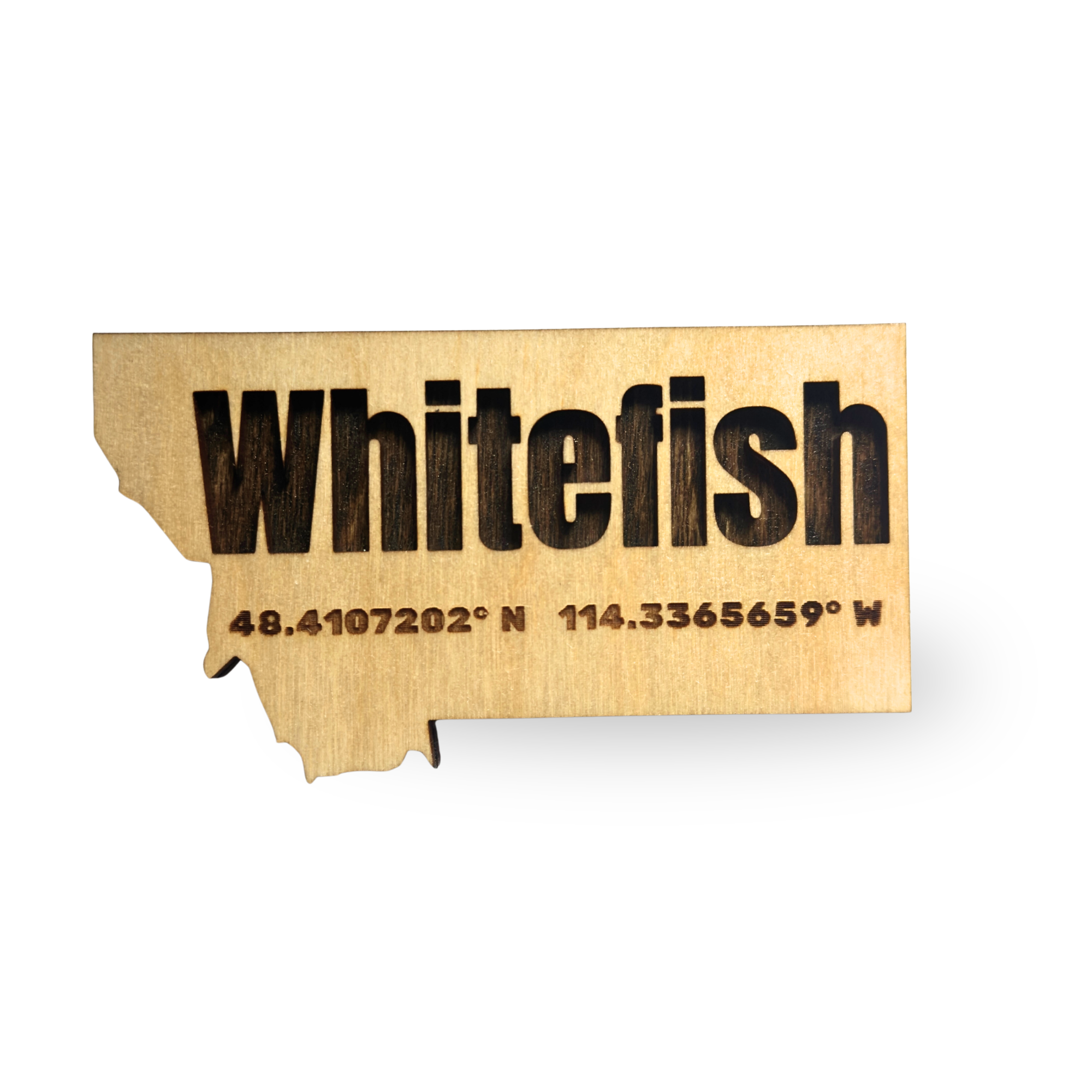 Whitefish, Montana Coordinates  - Layered Wood Magnet