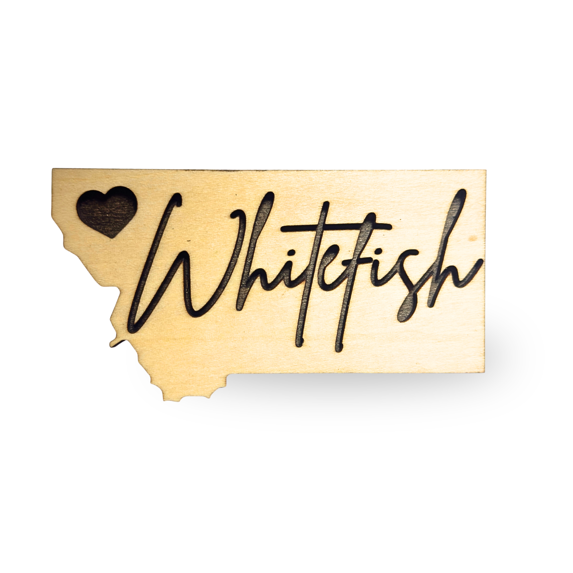 Whitefish, Montana Cut Out Heart - Wood Magnet