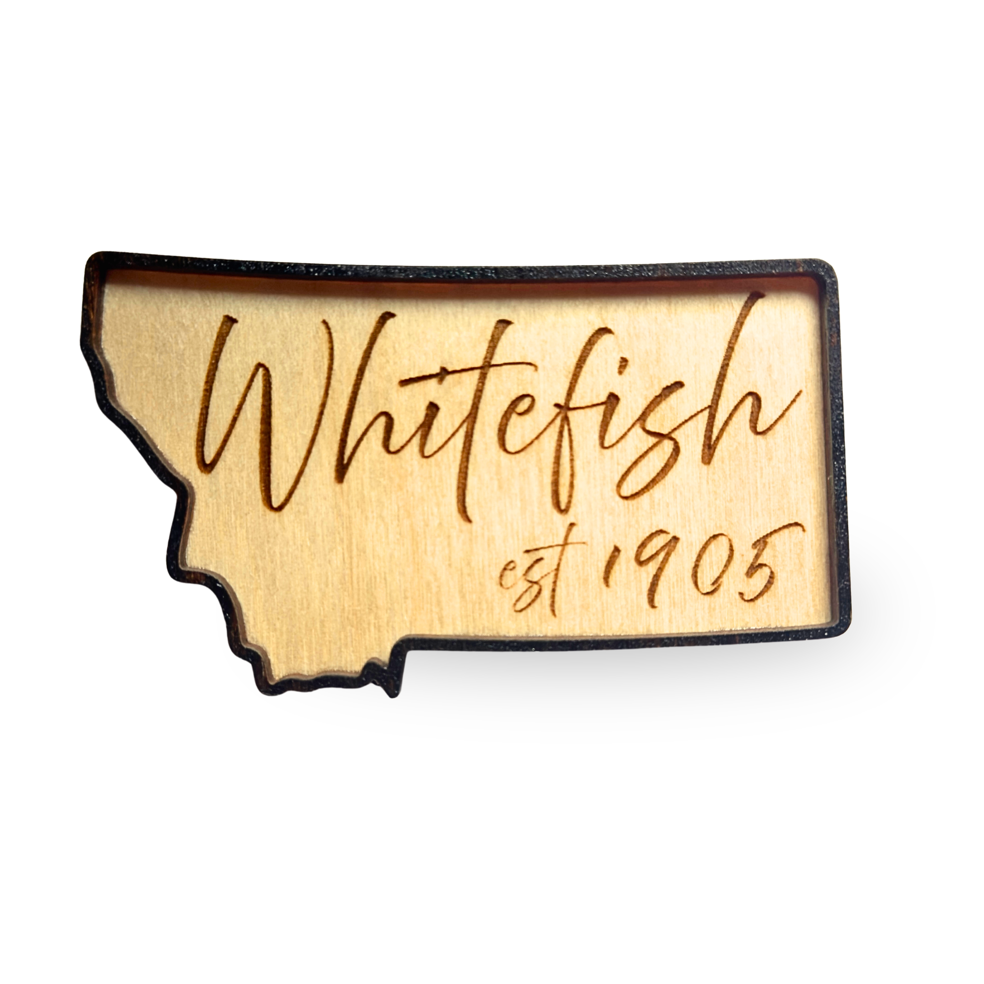 Whitefish, Montana Established 1905  - Layered Wood Magnet
