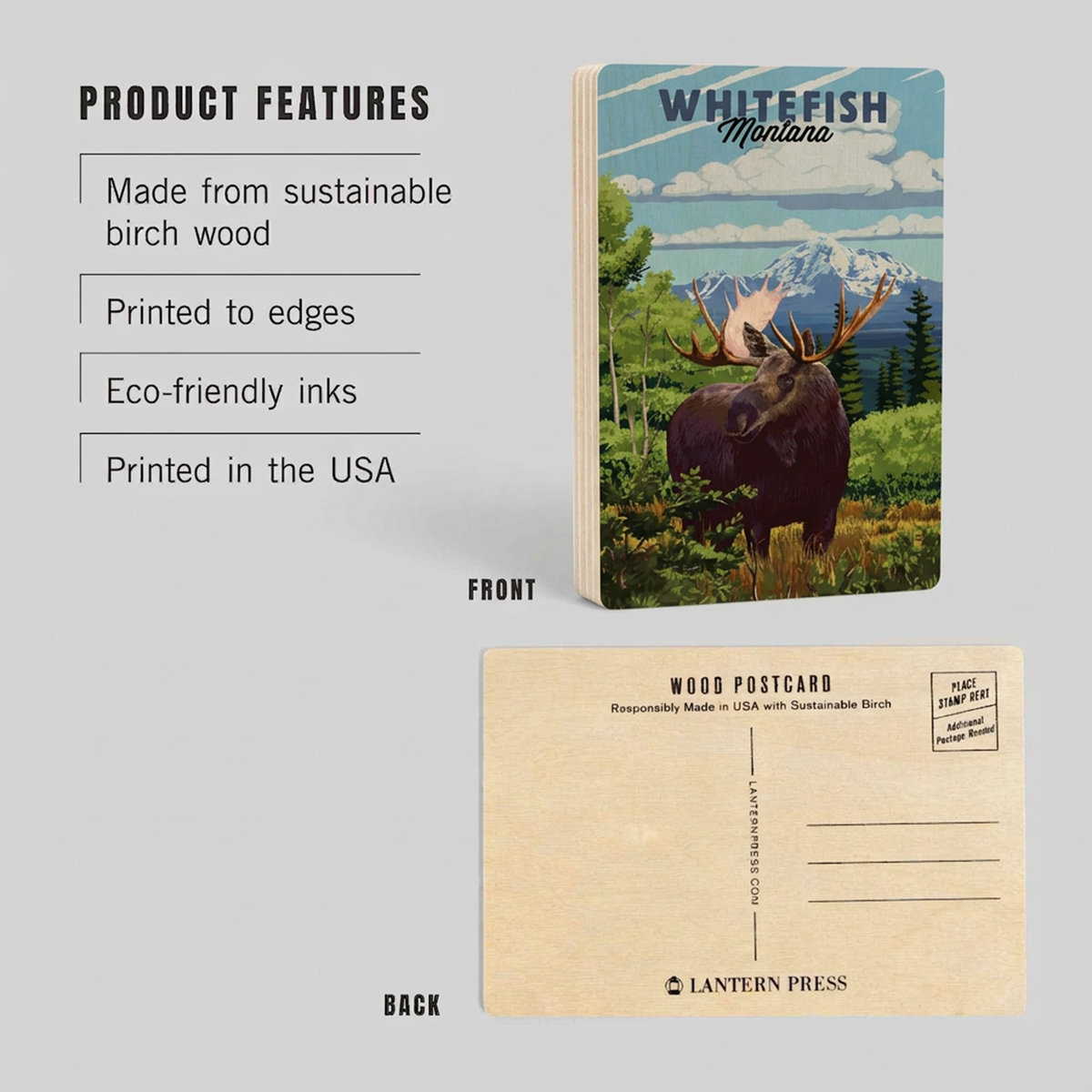 Whitefish, Montana Moose - Birch Wood Postcard