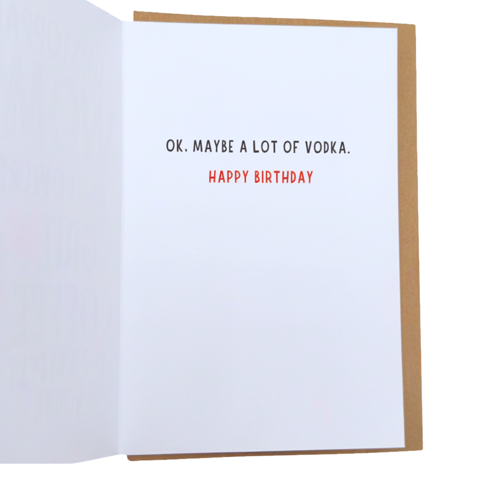 Open card with humorous birthday message on a white background