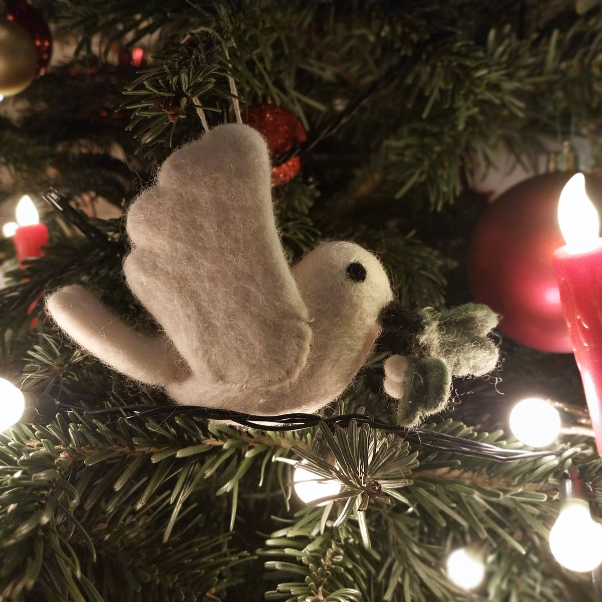 Mistletoe Dove - Handmade Felt Christmas Ornament