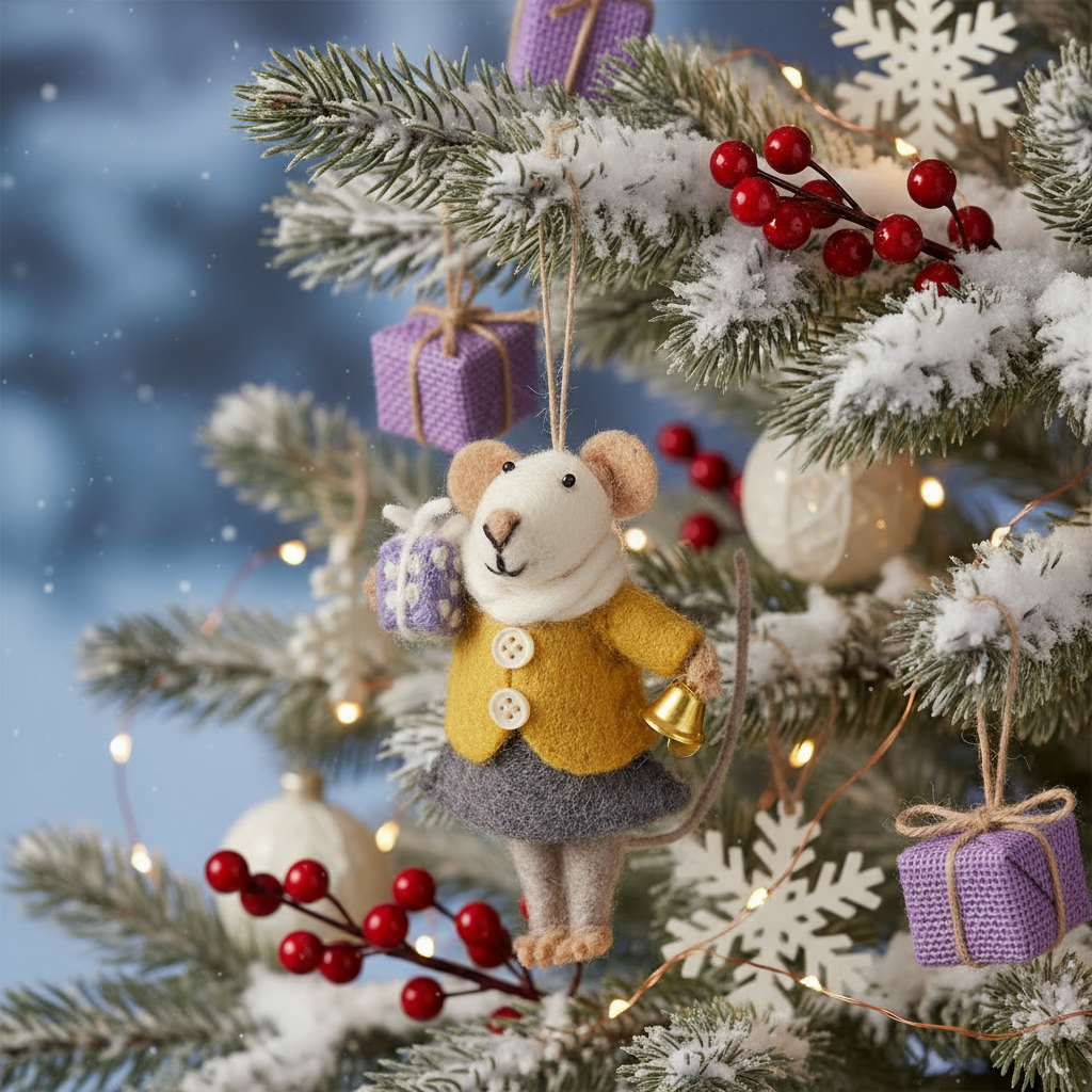 Agnes the Mouse - Handmade Felt Christmas Ornament