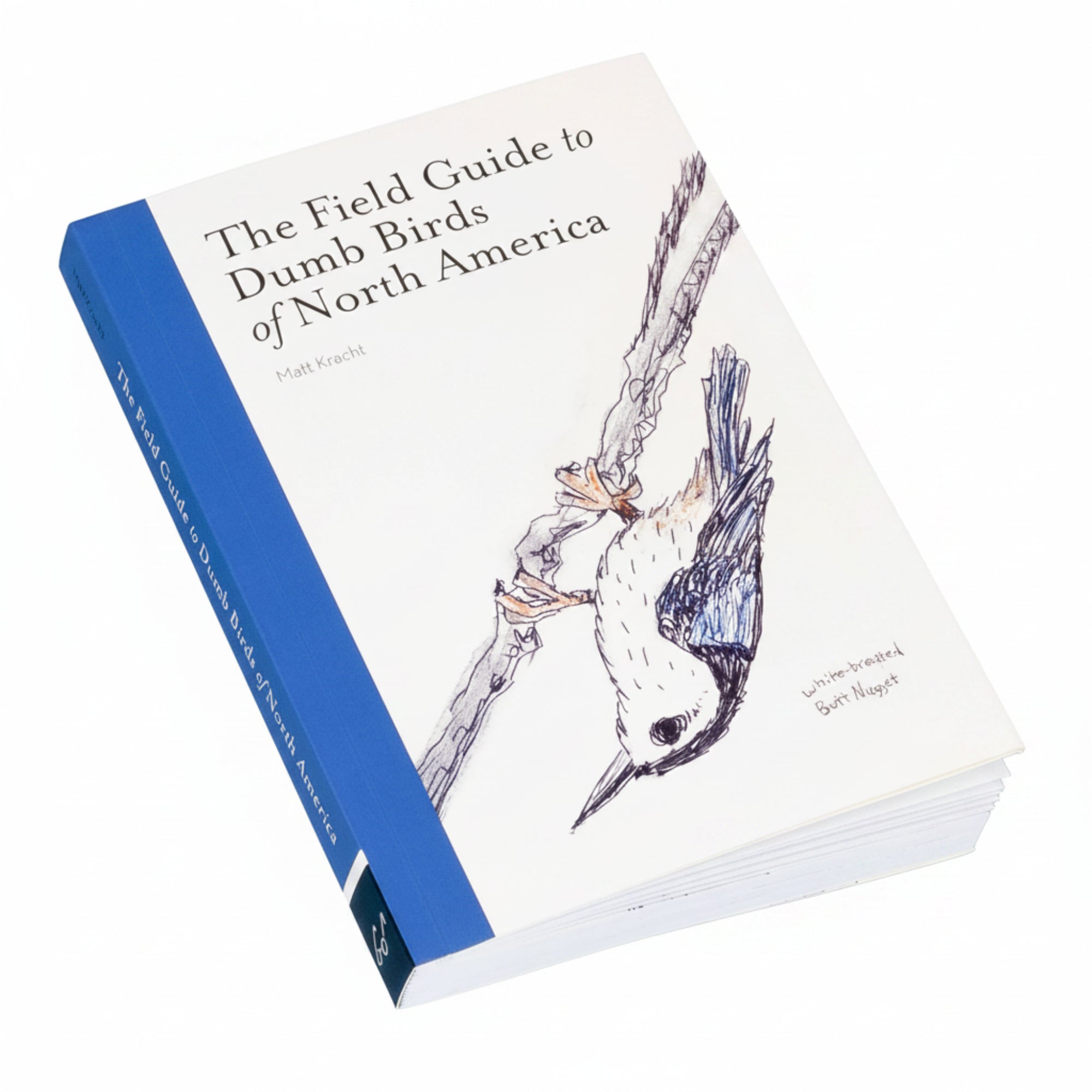 Book titled 'The Field Guide to Dumb Birds of North America' on a light blue background