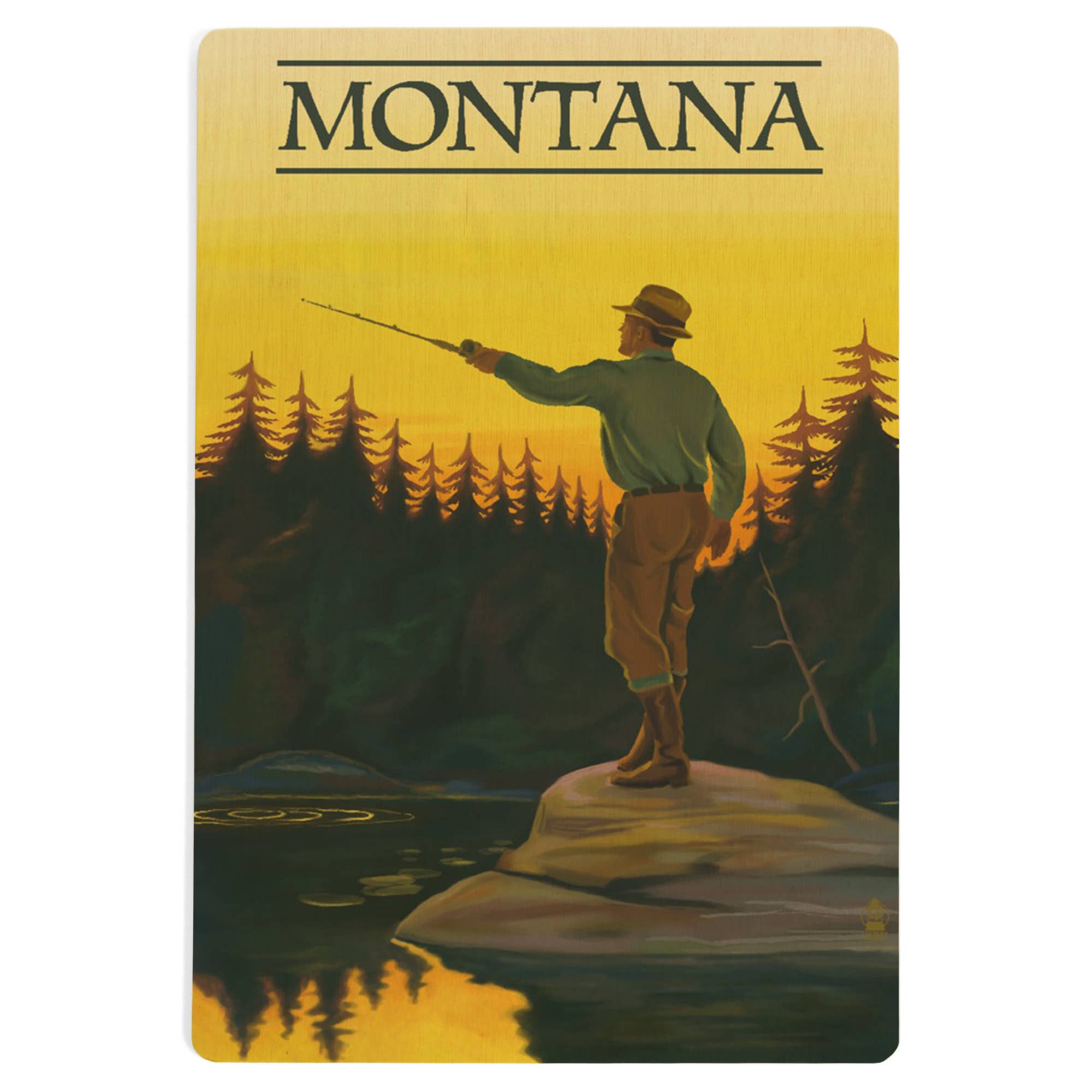 Montana Fly Fishing - Wood Postcard
