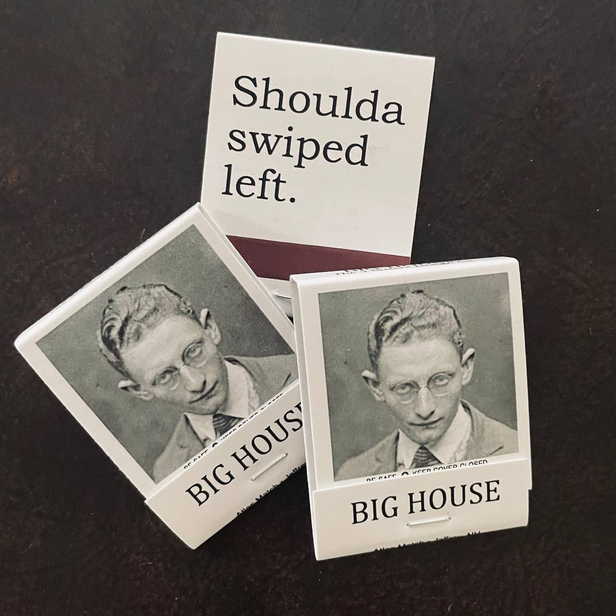 Shoulda Swiped Left vintage mugshot matchbooks, box of 50, from The Ruddy Duck in Whitefish, Montana