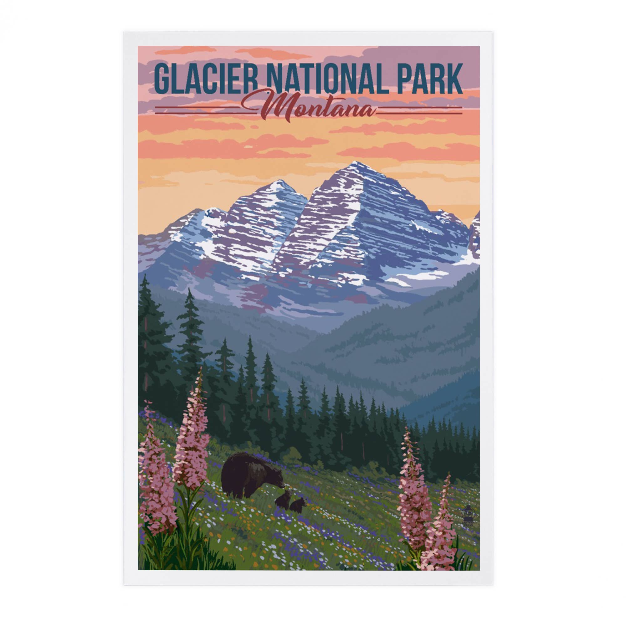 Glacier Park Bear & Flowers - Postcard