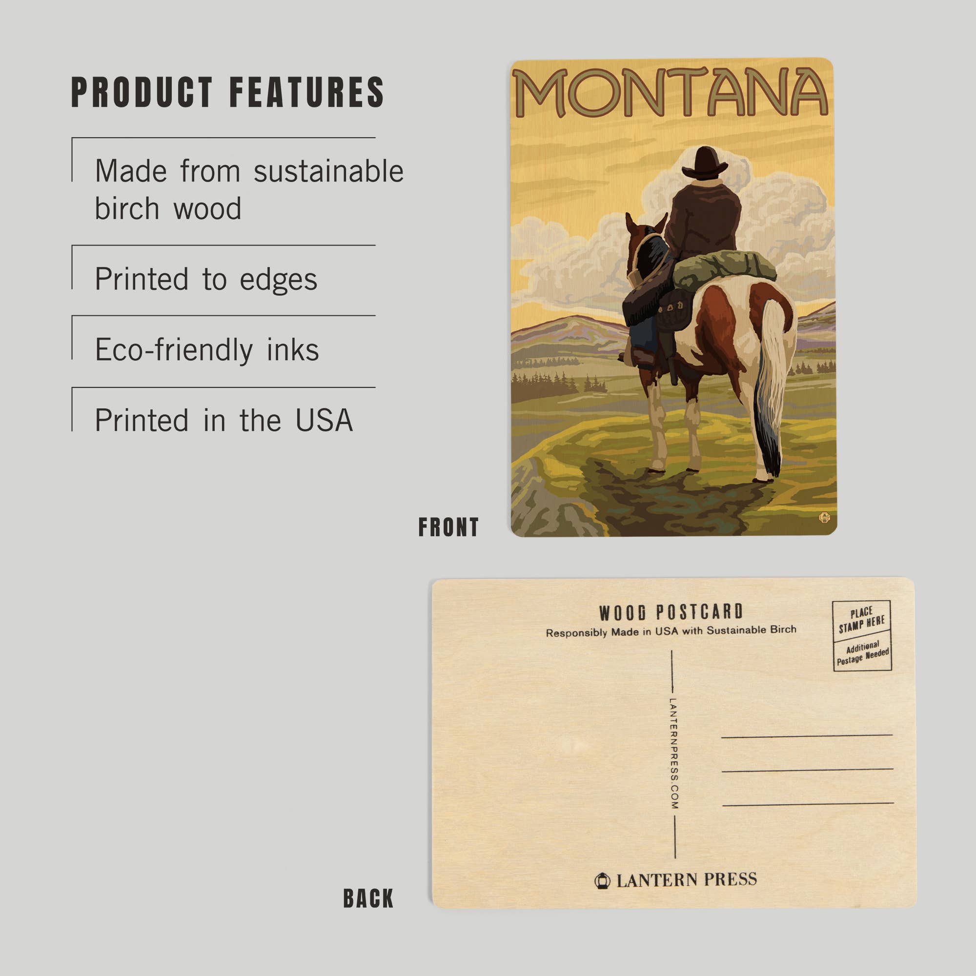 Montana Cowboy - Wood Postcard