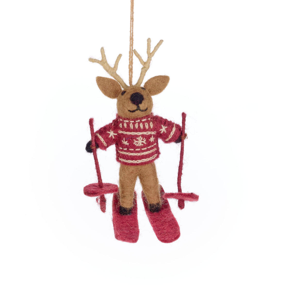Blitzen the Skiing Reindeer - Felt Wool Ornament