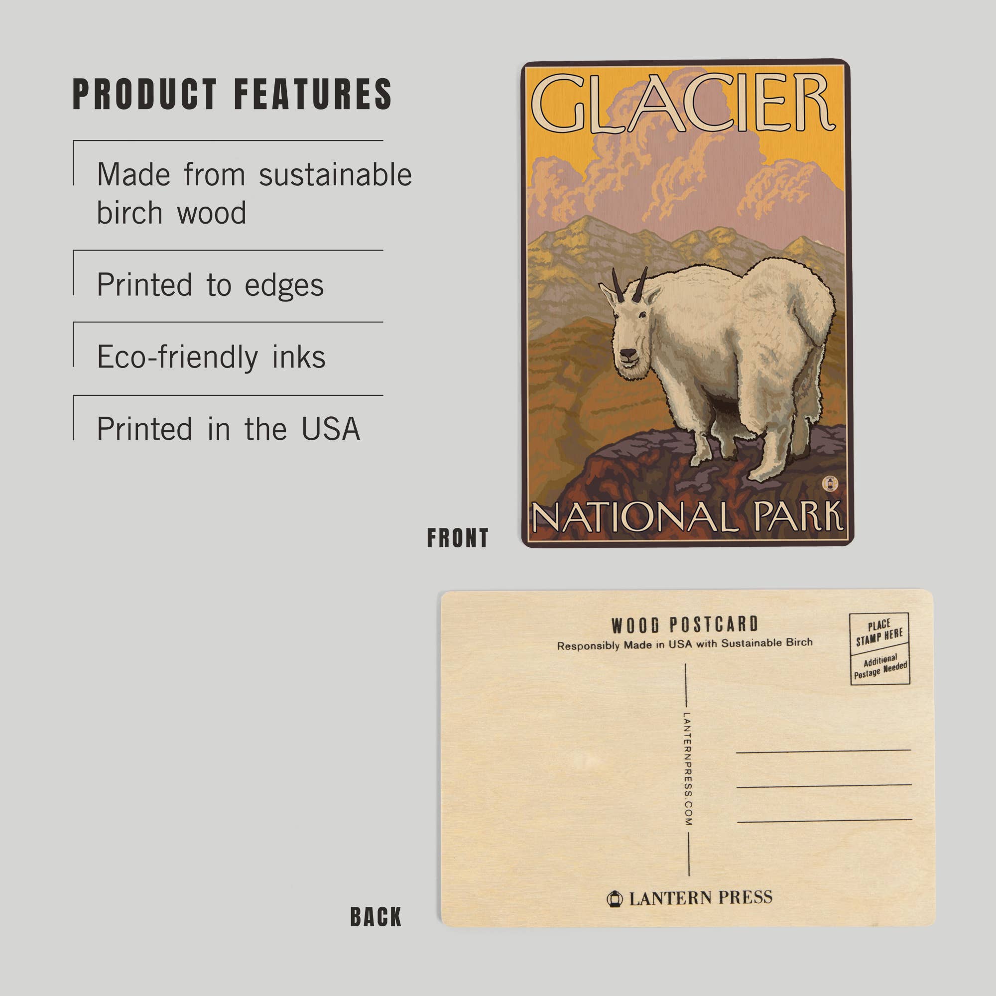Montana Mountain Goat - Wood Postcard