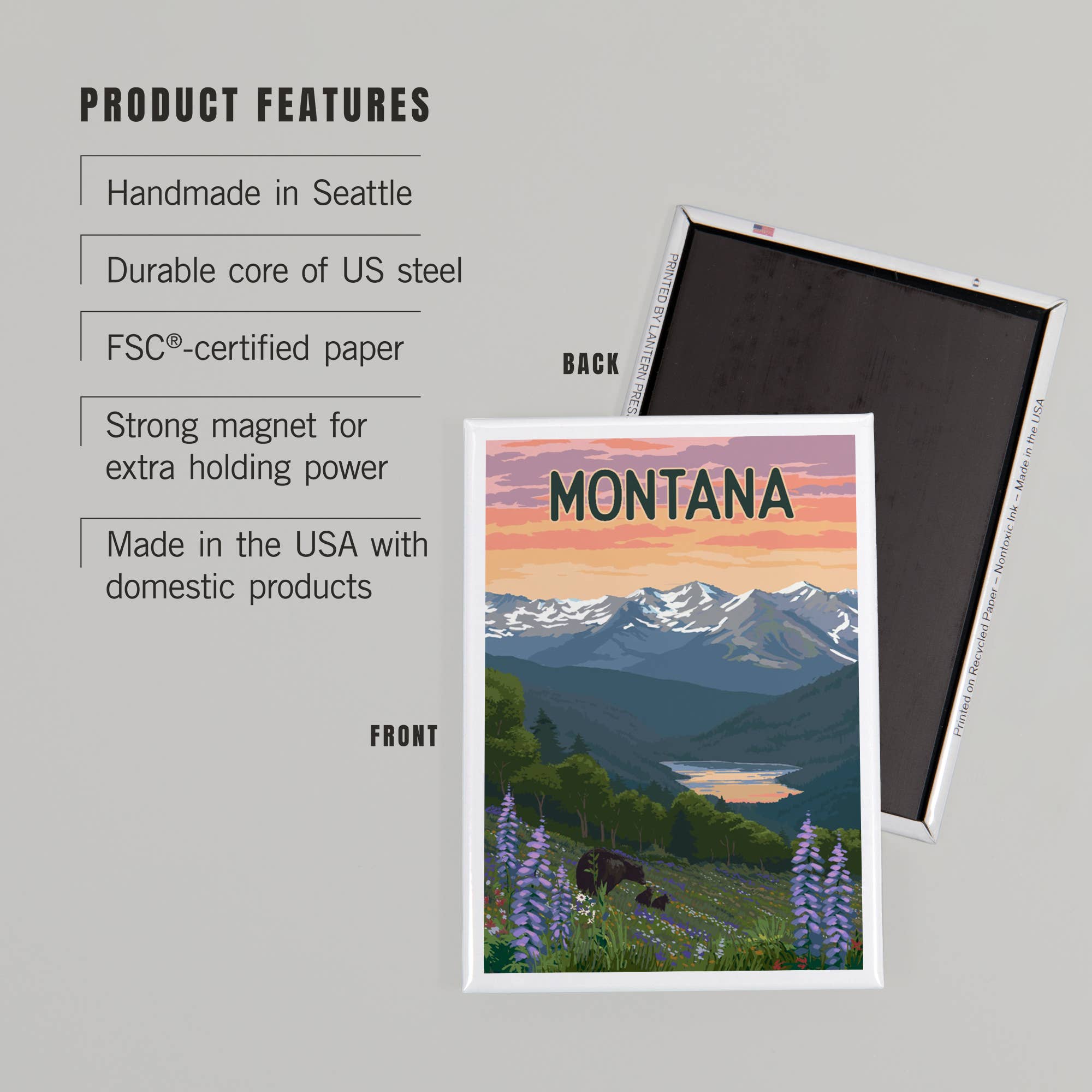 Spring Flowers + Bear - Montana Magnet