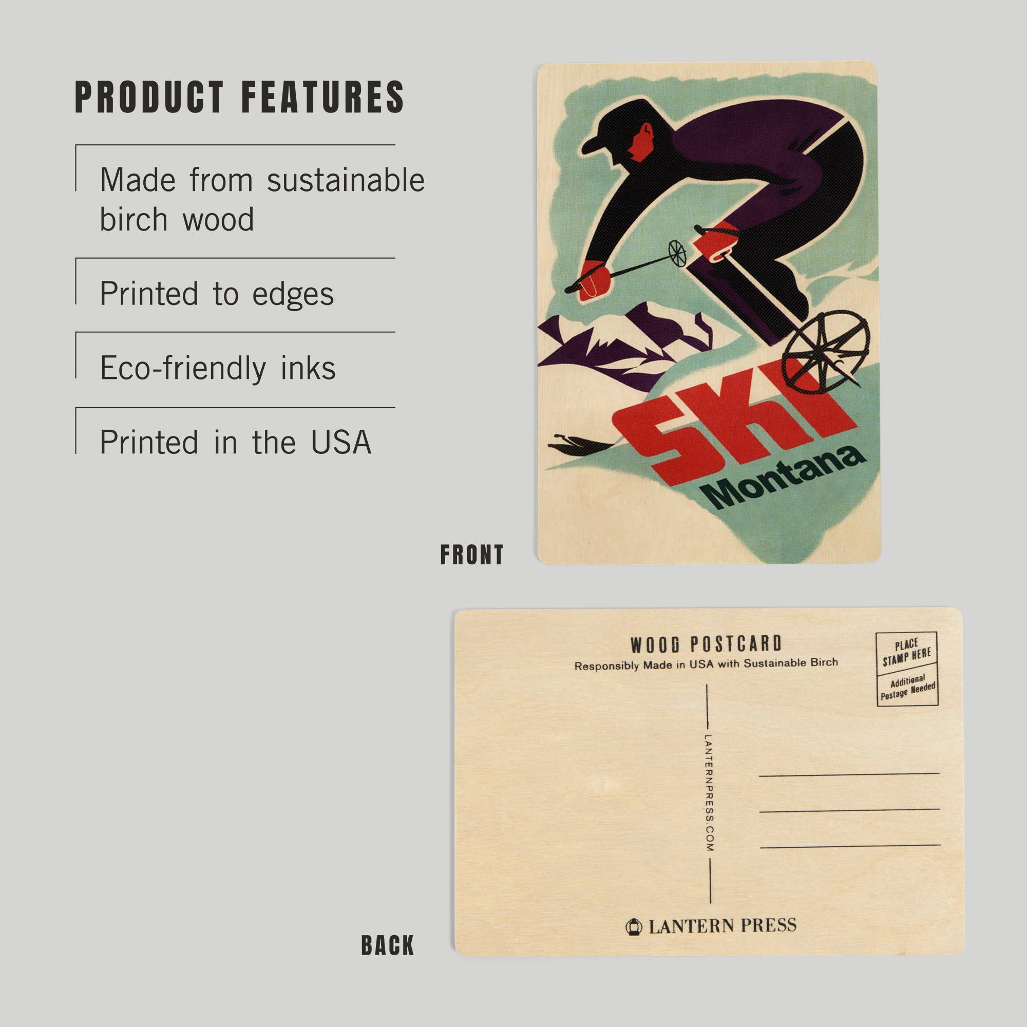 Vintage Ski Montana - Wood Postcard
