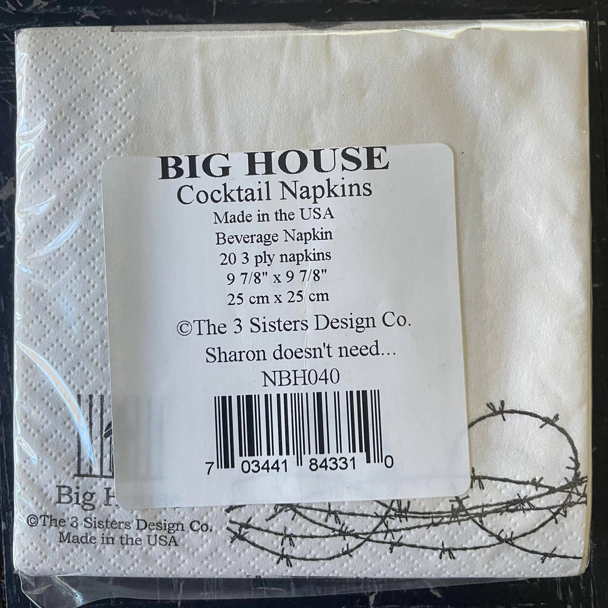 Sharon Doesn't Need Alcohol funny mugshot cocktail napkins, pack of 20, from The Ruddy Duck in Whitefish, Montana