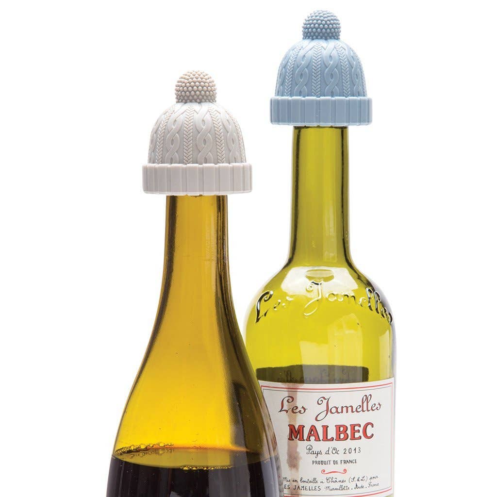 Winter Hat Bottle Stoppers | Beanie Pack Of 2: Blue & Grey