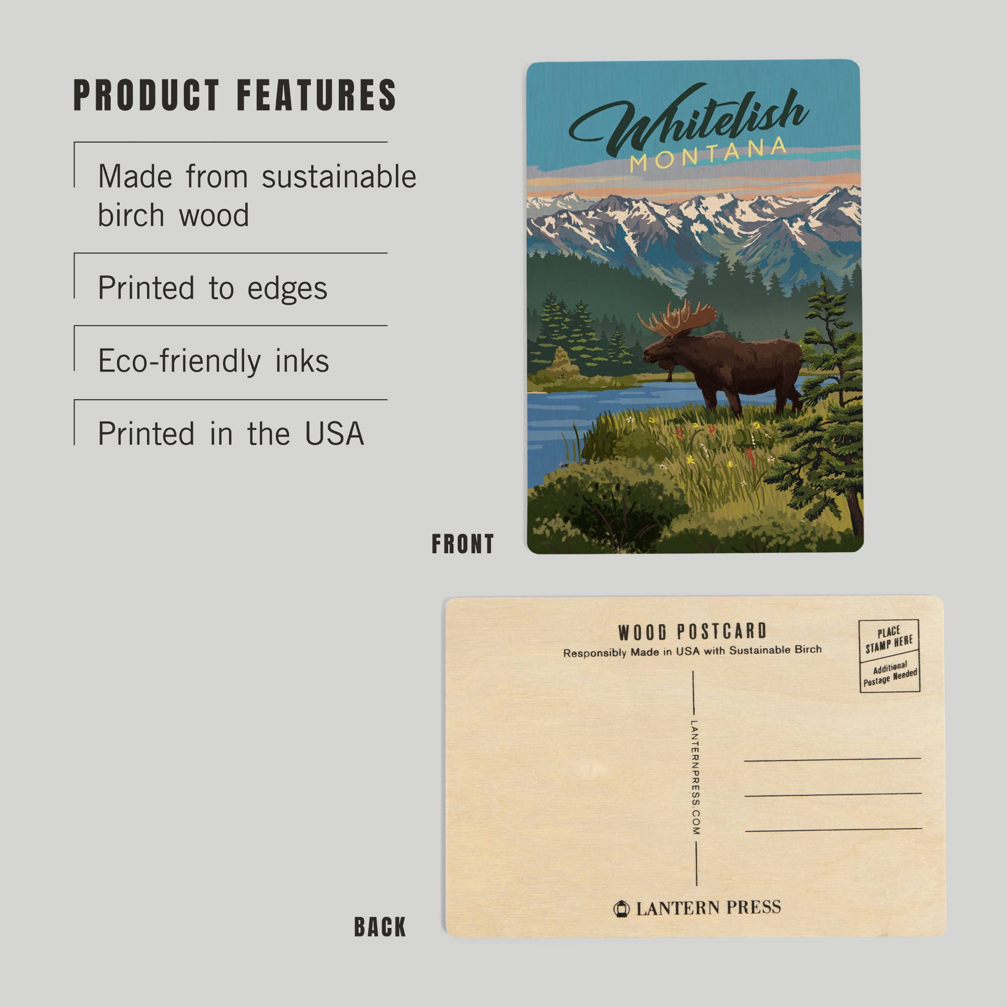 Whitefish, Montana Moose - Wood Postcard