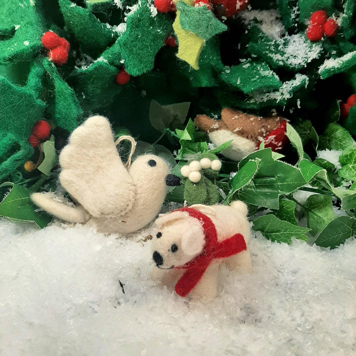 Mistletoe Dove - Handmade Felt Christmas Ornament