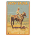 Cowboy On Horse - Montana Wood Postcard