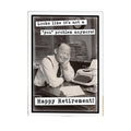 Black and white image of a man at a desk with text overlay for retirement celebration.